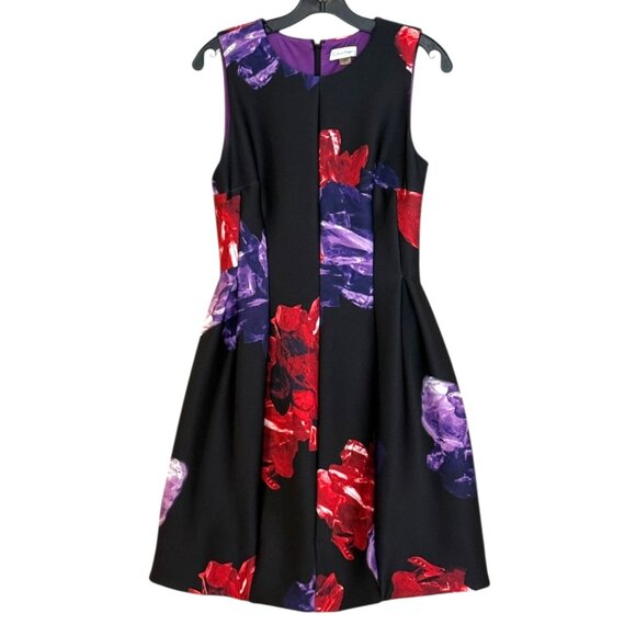 Calvin Klein Women's Floral Sleeveless Scuba Dress Black Red Size 6 - Picture 8 of 8